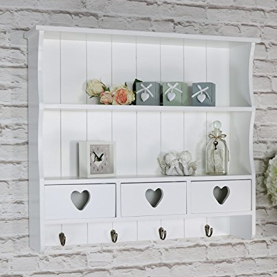 Large Kitchen Shelf in White with Hearts and Hooks