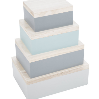Wooden Mint and Grey Storage Boxes x 4