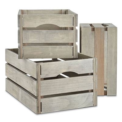 Vintage Grey Wooden Crates by VonHaus Set of 3