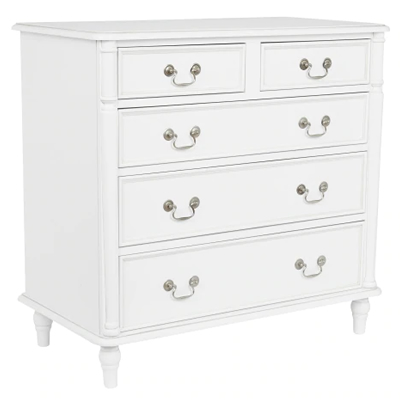 5 Drawer White Wood Chateau Style Chest of Drawers