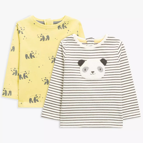 Baby Panda Print Long Sleeve Top, Pack of 2, Yellow, Black