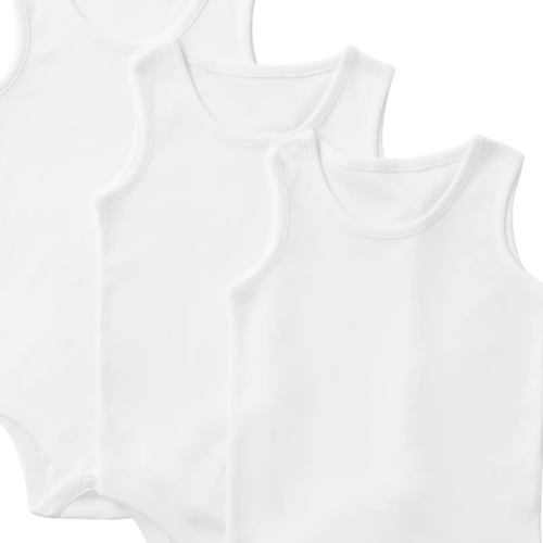 Baby Pima Cotton Sleeveless Bodysuit, Pack of 3, White