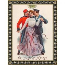 Christmas Card Dickensian, Victorian - A Lucky Christmas Kiss