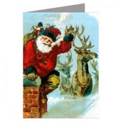 Christmas Card Dickensian, Victorian - Santa and Reindeer on Your Roof Vintage