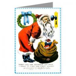 Christmas Card Dickensian, Victorian - Vintage Victorian Santa looking in Keyhole