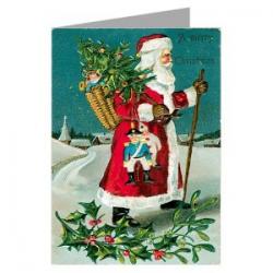 Christmas Card Dickensian, Victorian - Vintage Santa with Sack full of Toys on Christmas Eve