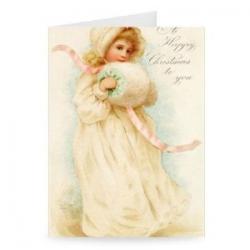 Christmas Card Dickensian, Victorian - Girl with Muff Hand Warmer