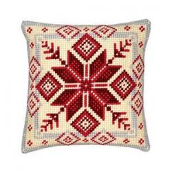 Christmas Cushion ~ Nordic / Scandinavian Red & White Snowflake Stitch Cushion