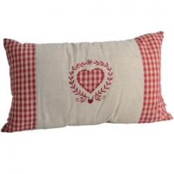Christmas Cushion ~ Country Heart Stitch & Beige Red & White Cushion Oblong