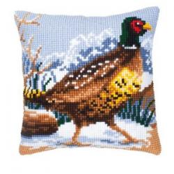 Christmas Cushion ~ Cross Stitch Snow Scene Pheasant