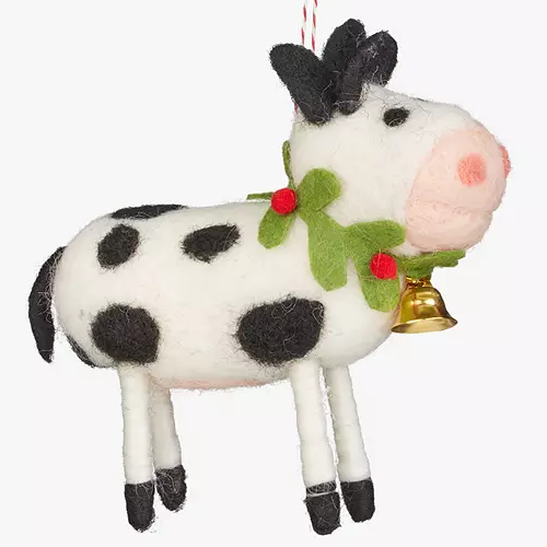 . Christmas Festive Field Cow with Bell Tree Decoration, Multi