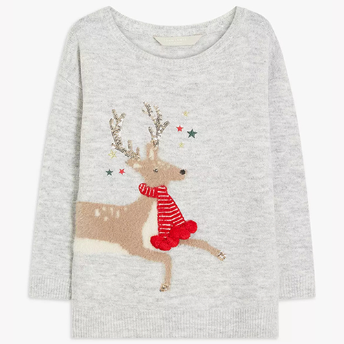 Kids' Christmas Reindeer Sequin Jumper, Grey
