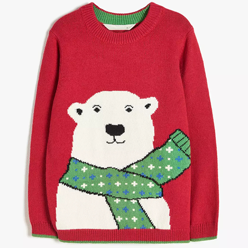 Kids' Christmas Polar Bear Knitted Jumper, Red