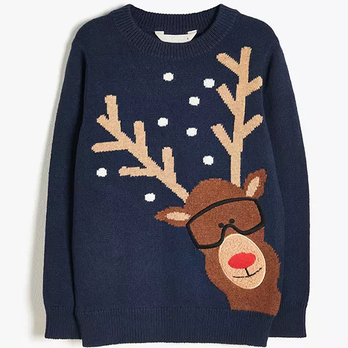 Kids' Christmas Reindeer Knitted Jumper, Navy