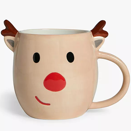 Christmas 3D Reindeer Stoneware Mug, 400ml, Brown / Multi