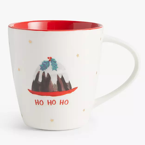 Christmas Pudding 'Ho Ho Ho' Fine China Mug, 400ml, White / Multi
