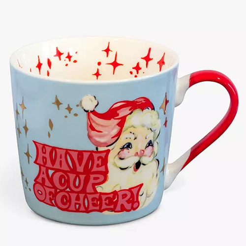 Eleanor Bowmer Christmas Santa 'Cup Of Cheer' Bone China Mug, 300ml, Blue / Red