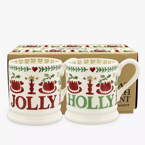 Emma Bridgewater Christmas Joy Half Pint Mugs, Set of 2, 300ml, Red / Multi