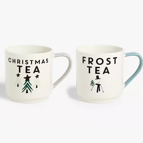 Frost Tea Christmas Mugs, Set of 2, 305ml, White / Multi