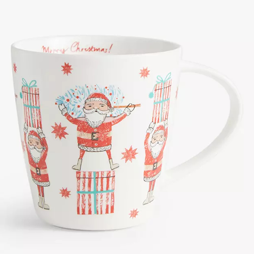 Santa 'Merry Christmas' Fine China Mug, 400ml, White / Red