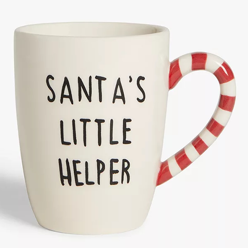 Santa's Little Helper Stoneware Christmas Mug, 150ml, White / Red
