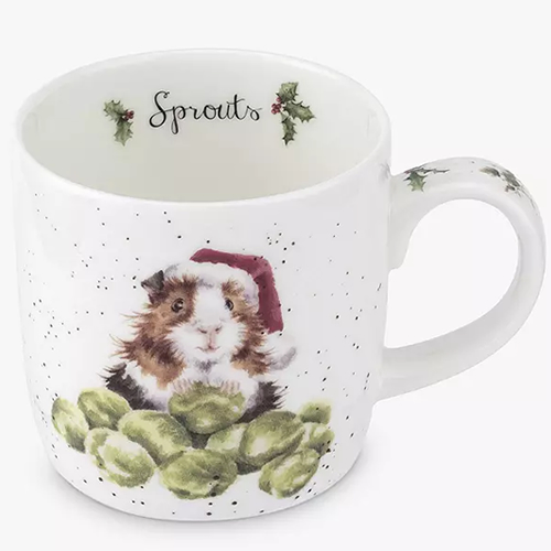 Wrendale Designs Christmas Brussels Sprouts Guinea Pig Bone China Mug, 310ml, White / Multi