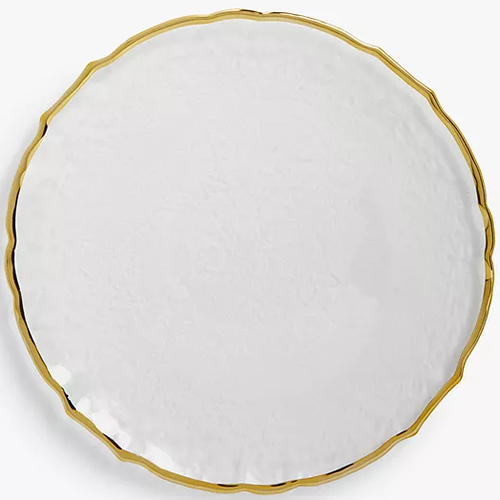 Glass Scallop Edge Charger Plate, 33cm, Clear / Gold