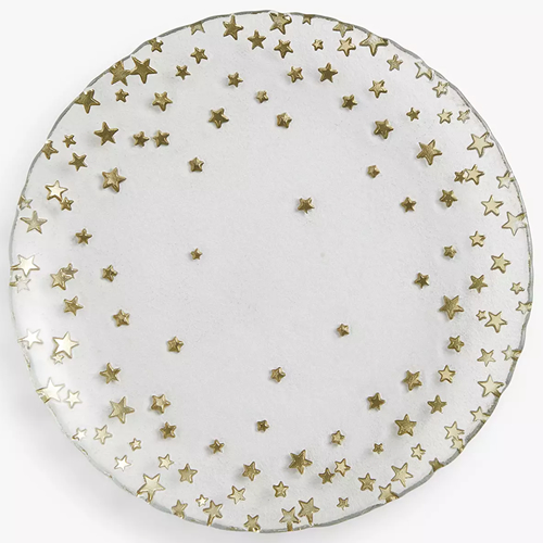 Star Pattern Small Glass Plate, 21cm, Clear / Gold