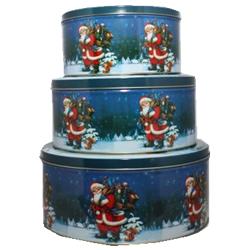 Christmas Cake Tins ~ Santa Round Vintage Set of 3