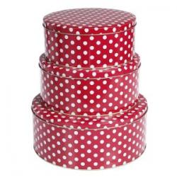 Christmas Cake Tins ~ Set of 3 Round Red & White Polka Dot Spotty Tins