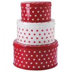 Christmas Cake Tins ~ Set of 3 Round Two Red One White Polka Dot Spotty Tins