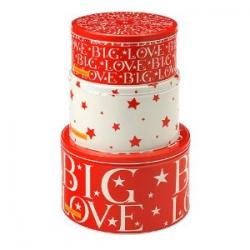 Christmas Cake Tins ~ Set of 3 Round Red with Stars BIG LOVE Tins by Emma Bridgewater
