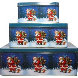 Christmas Cake Tins ~ Santa Rectangular Vintage Set of 3