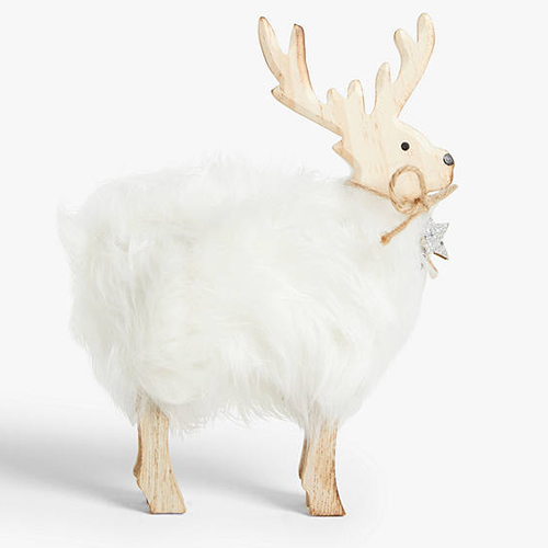. Mountain Furry Wooden Deer, White, Small