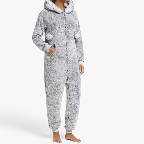 Pom Pom Fleece Onesie, Grey