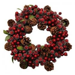 Frosted Red Berries & Pine Cone Christmas Wreath by Gisela Graham