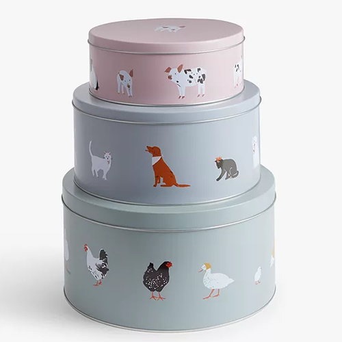 . Farm & Pet Animal Print Cake Tins, Set of 3, Multi