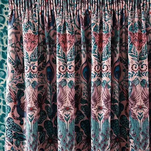 Emma J Shipley Amazon Pair Lined Pencil Pleat Velvet Curtains, Pink