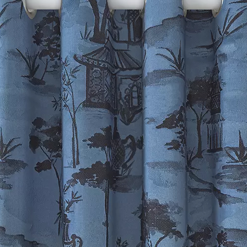 Pagoda Pair Lined Eyelet Curtains, Blue