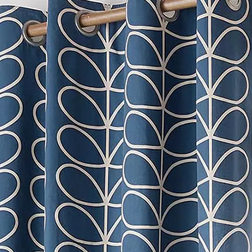 Orla Kiely Linear Stem Pair Lined Eyelet Curtains, Whale Blue, W117 x Drop 137cm