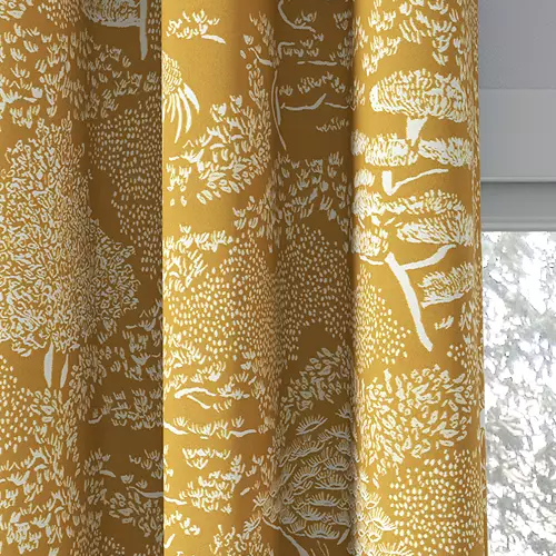 Willow Landscape Pair Lined Eyelet Curtains, Gold