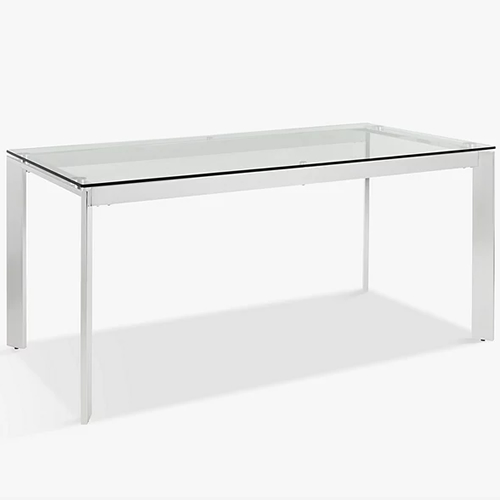 Tropez 6 Seater Glass Top Dining Table, Clear Steel