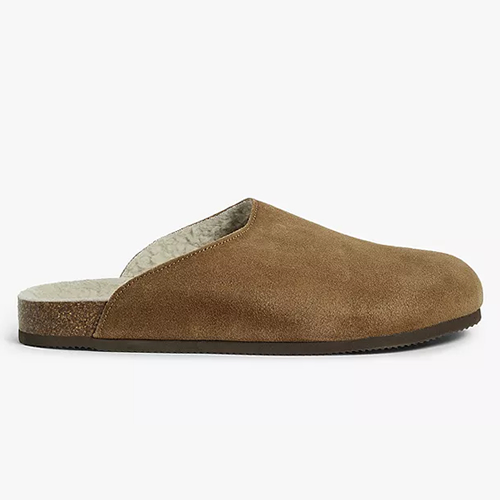 . Fleece Lined Footbed Mule Slippers, Chestnut