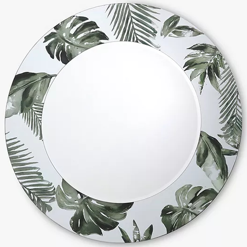 . Dr Syagrus Palm Leaf Round Wall Mirror, 80cm, Green