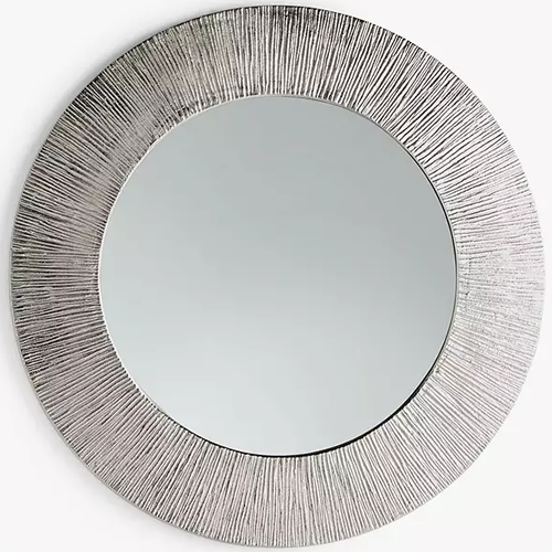 . Lunar Scratch Round Mirror, 74cm, Silver