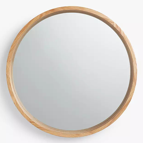 . Scandi Round Oak Wood Mirror, Natural, 48cm
