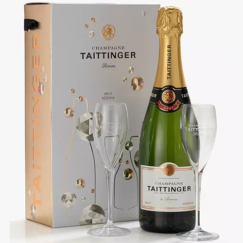 . Taittinger Brut NV Champagne & Glasses Gift Set, 75cl