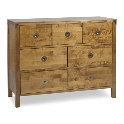 Honey Colour Wood Chest of 7 Drawers with Brass Handles