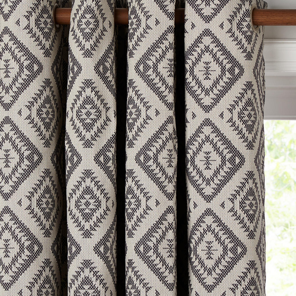 John Lewis & Partners Native Weave Pair Lined Eyelet Curtains, Steel, Steel