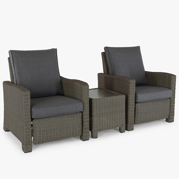 KETTLER Palma 2-Seater Reclining Garden Chairs & Side Table Lounging Set, Rattan